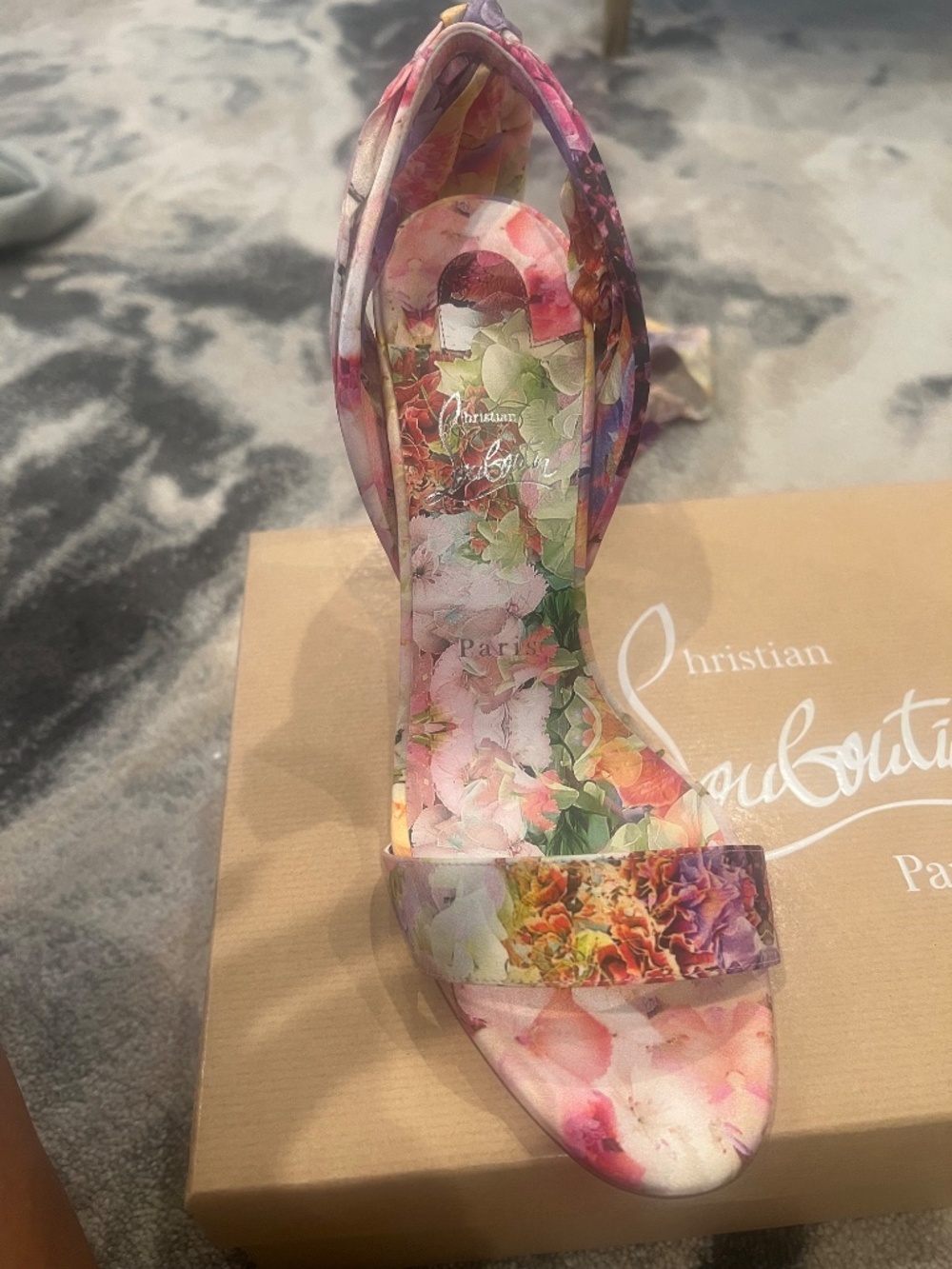 Christian Louboutin Sandale du Desert 100 Floral Satin Heels | Size 39.5 | New | - Picture 3 of 10